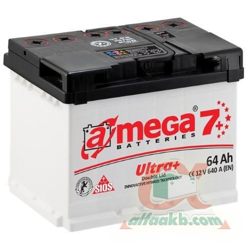 Авто акумулятор A-mega Ultra Plus 6СТ-64 R+ Ємність 64  Пусковий струм 640  Розмір 242*175*190