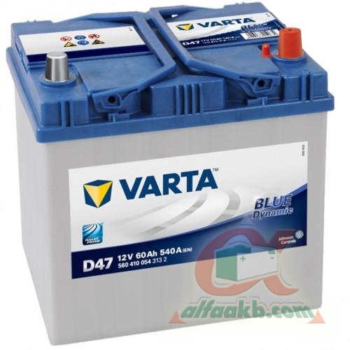 Авто акумулятор Varta Blue Dynamic D47 (560410054) 6СТ-60 R+ Ємність 60  Пусковий струм 540  Розмір 232*173*225