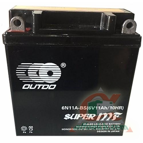 Мото аккумулятор Outdo GEL 3СТ-11L+(6N11A-BS) Ёмкость 11 
Пусковой ток 100 
Размер 121*58*130