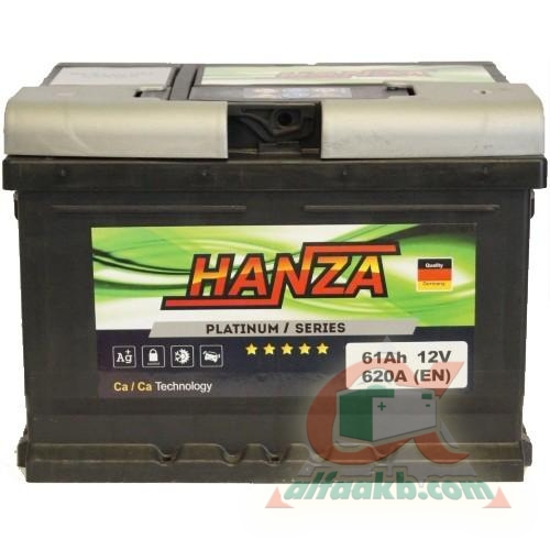 Авто акумулятор Hanza Platinum 6СТ-61R+ Ємність 61  Пусковий струм 620  Розмір 242*175*175