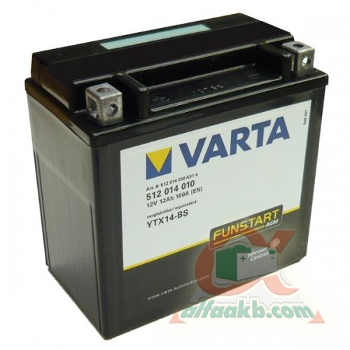 Авто аккумулятор Varta Moto 6СТ-12 L+ YTX14-4 YTX14-BS (512014010) Ёмкость 12 
Пусковой Ток 100 
Размер 152*88*147