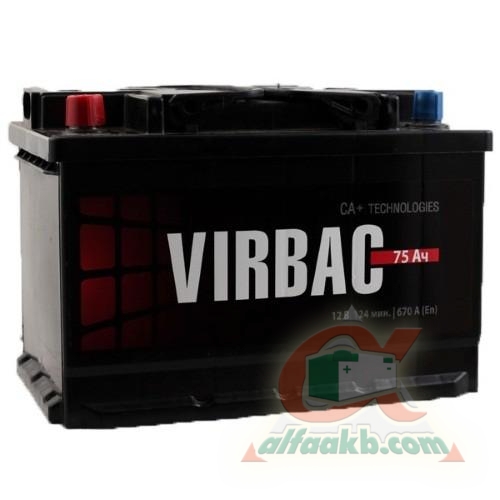 Авто аккумулятор Virbac Classic 6СТ- 75 L+ Ёмкость 75 
Пусковой ток 540 
Размер 275*175*190