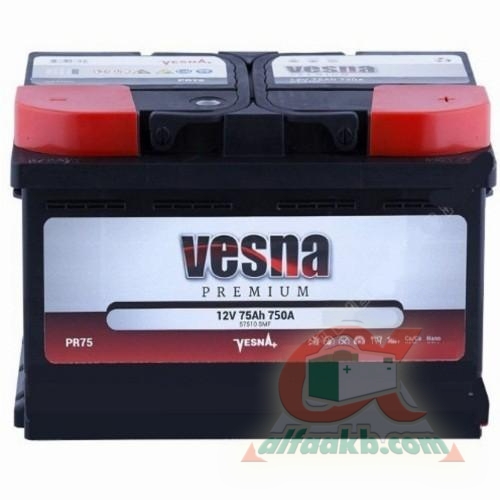 Аккумулятор для автомобиля Vesna Premium 6СТ-75R+ Ёмкость 75 
Пусковой ток 750 
Размер 278*175*190