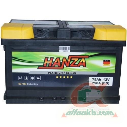 Aвто аккумулятор Hanza Platinum 6СТ-75R+  Ёмкость 75 
Пусковой ток 750 
Размер 278*175*175