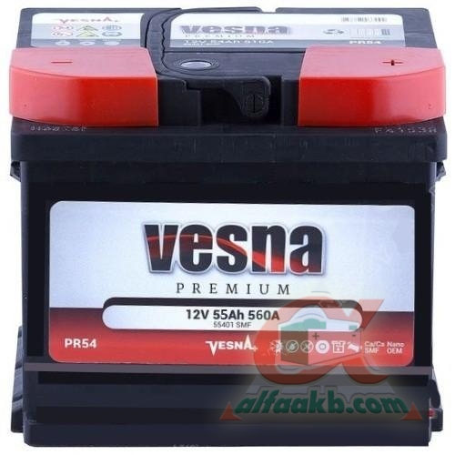 Аккумулятор для автомобиля Vesna Premium 6СТ-55R+ Ёмкость 55 
Пусковой ток 560 
Размер 207*175*190