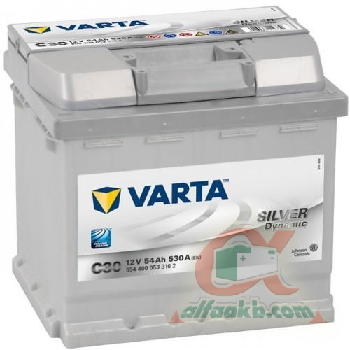 Авто акумулятор Varta Silver Dynamic C30 (554400053) 6СТ-54 R+ Ємність 54  Пусковий струм 530  Розмір 207*175*190
