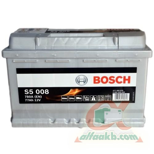 Авто аккумулятор Bosch S5 (0092S50080) 6СТ- 77 R+(S5 008) Ёмкость 77 
Пусковой ток 780 
Размер 278*175*190